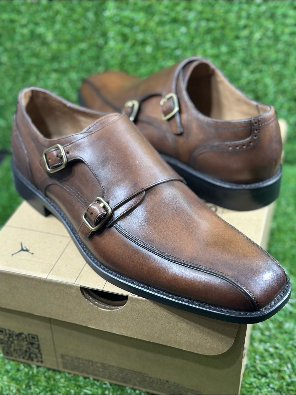 Johnston & Murphy Brown Leather Double Monk Strap Oxford Size Men 9M Flex System